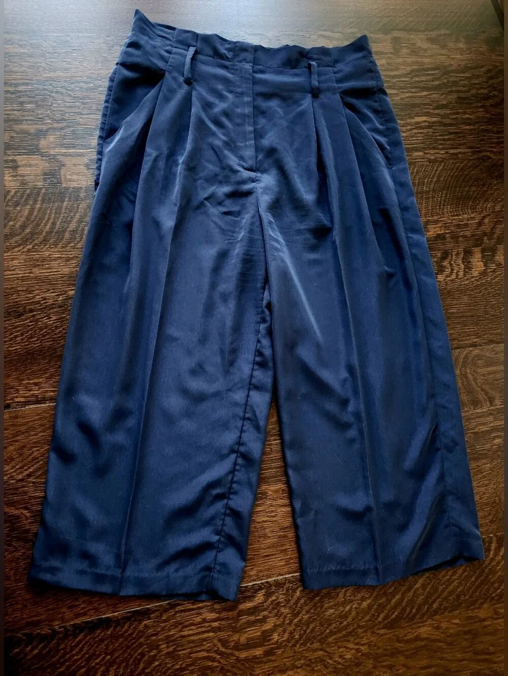 Michael Kors Ladies Navy Pleated Cropped Dress Capris Pants Sz Large EUC $27